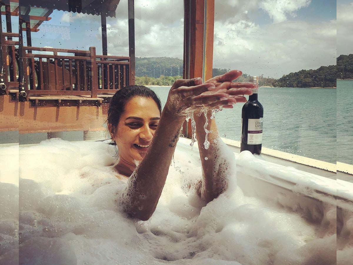 Surekha Vani enjoying in bath tub
