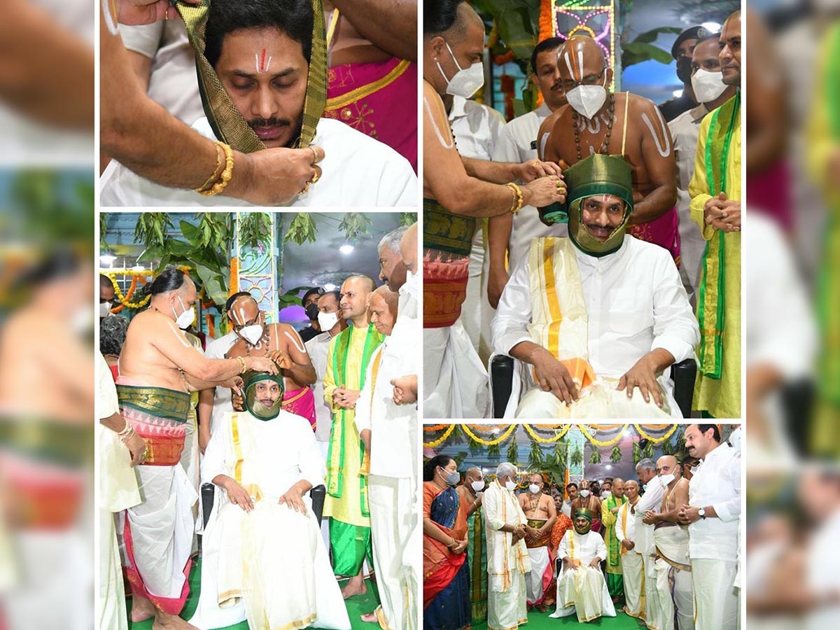 YS Jagan Mohan Reddy offers silk cloths to Lord Venkateswara at Tirumala