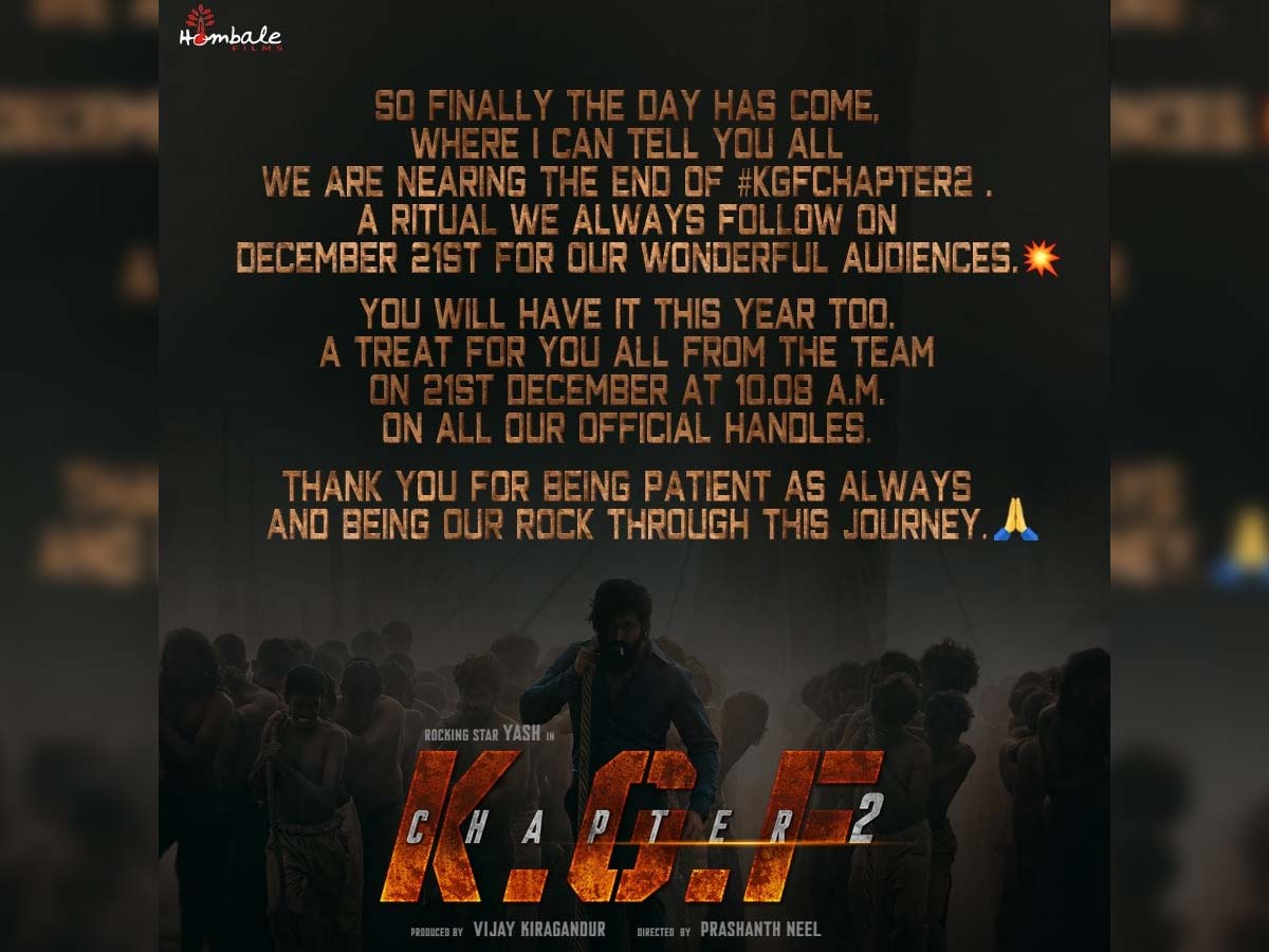 A treat for KGF: Chapter 2 fans on 21st December
