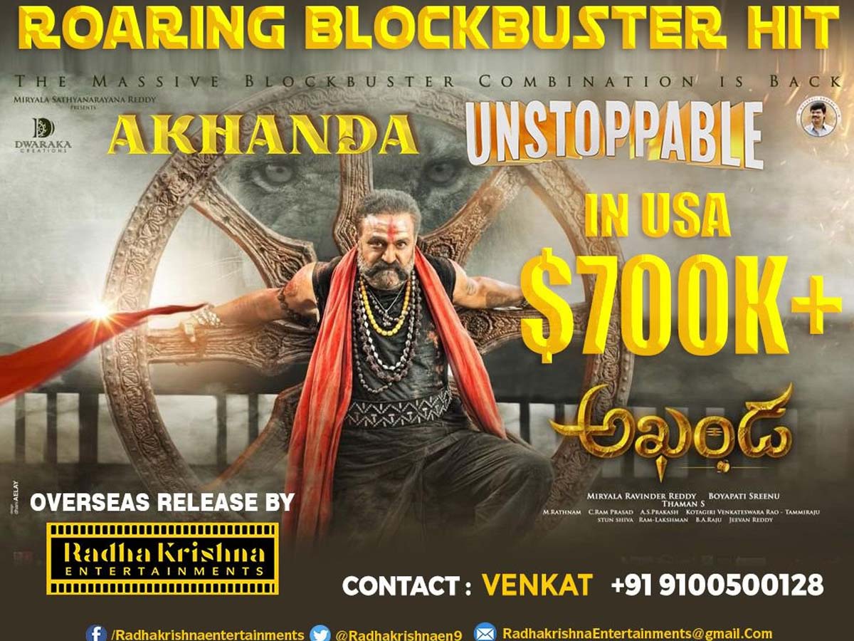 Akhanda is Unstoppable with $700K+ Mark in USA