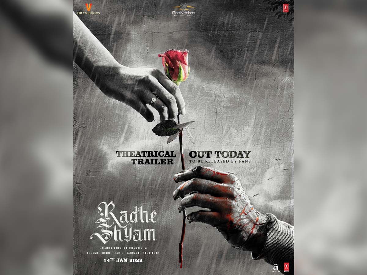 Radhe Shyam concept poster:  Bloody Prabhas handing over rose to Pooja Hegde
