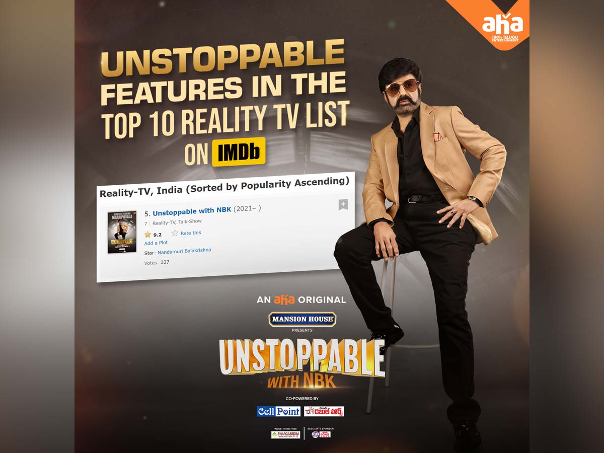 Unstoppable With NBK in top 10 reality TV list on IMDb