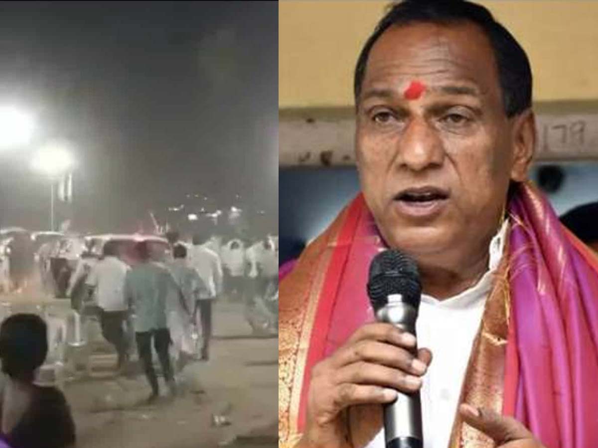 Bottles, stones, chairs hurled at Minister Malla Reddy convoy
